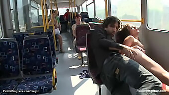 A Young European Woman Engages In Sexual Activity On A Public Transportation Vehicle In An Outdoor Setting, With A Hint Of Unusual And Kinky Elements